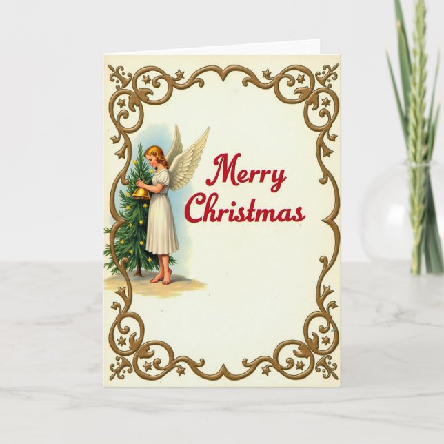 Cartão de Natal Vintage de Anjo (Frente)