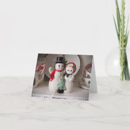 Cartão de Natal vintage de boneco de neve em branc