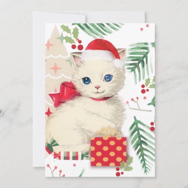 Cartão de Natal vintage de gatinho (Frente)