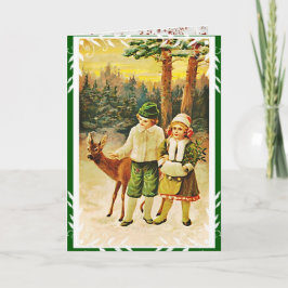 Cartão de Natal Vintage German Deer Woodland