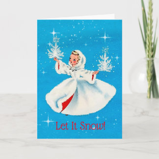 Cartão de Natal Vintage Girl Let It Snow