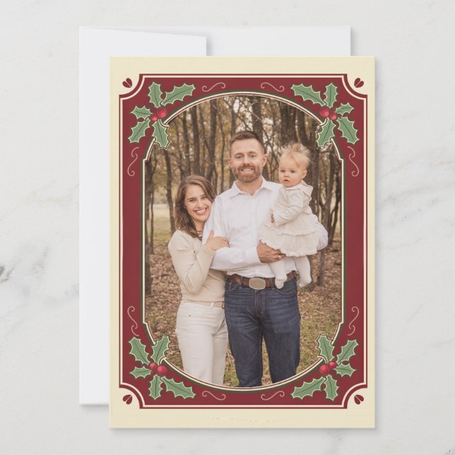 Cartão de Natal Vintage Holly Border (Frente)