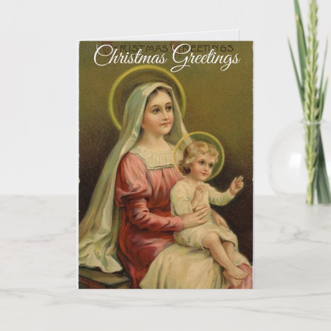 Cartão de Natal Vintage Maria Com Jesus (Frente)