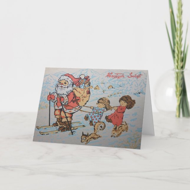 Cartão de Natal Vintage Polonês Wesołych Świąt (Frente)