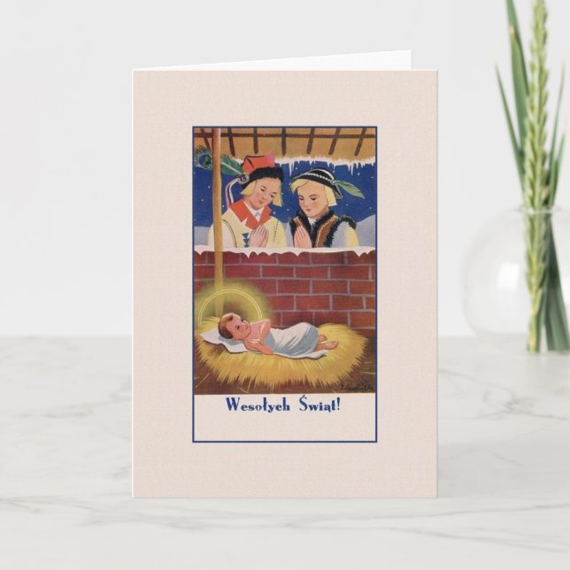 Cartão de Natal Vintage Polonês Wesołyeh Świąt (Frente)