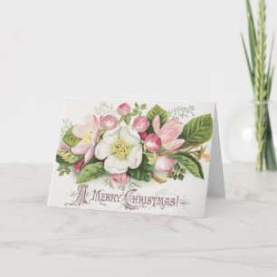 Cartão de Natal Vintage Retro, Flores de Maçã