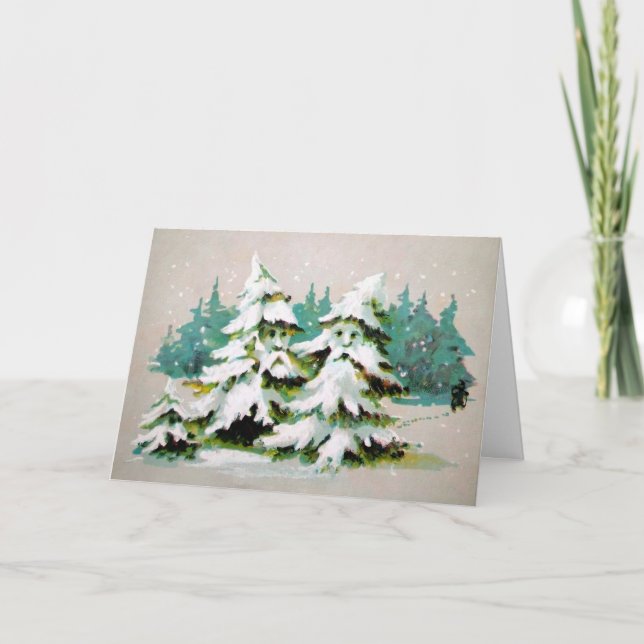 Cartão de Natal Vintage Weird Trees (Frente)