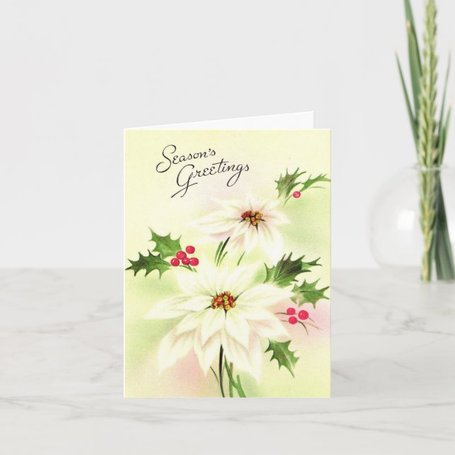 Cartão de Natal Vintage White Poinsettia (Frente)