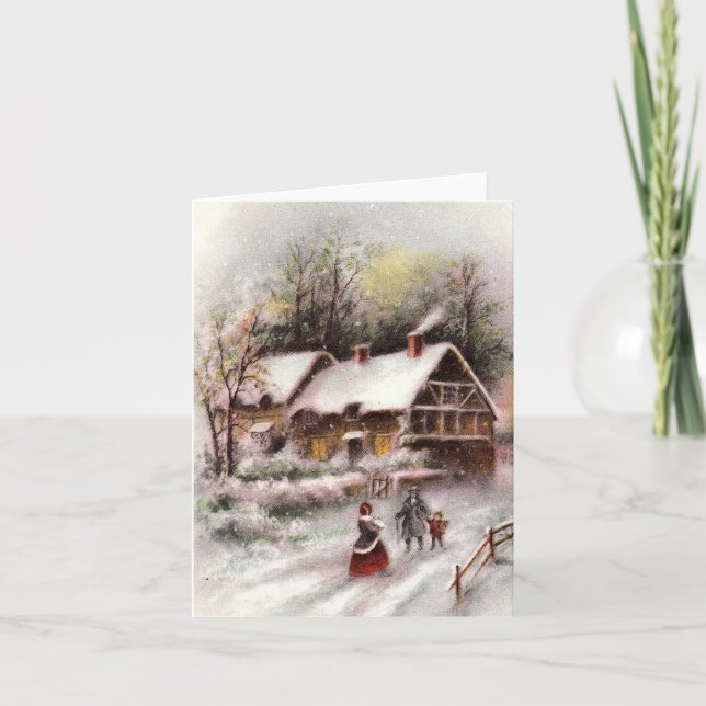 Cartão de Natal Vintage Winter Snow Scene (Frente)