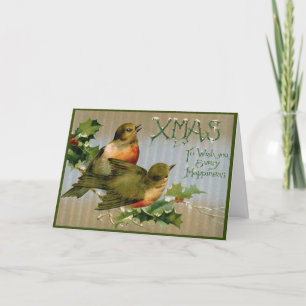 Cartão de Natal Vitoriano Pássaros Vintage
