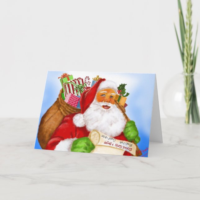Cartão de Natal Watercolor Santa Claus (Frente)