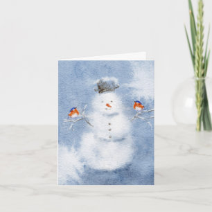 Cartão de Natal Watercolor Snowman Festivo