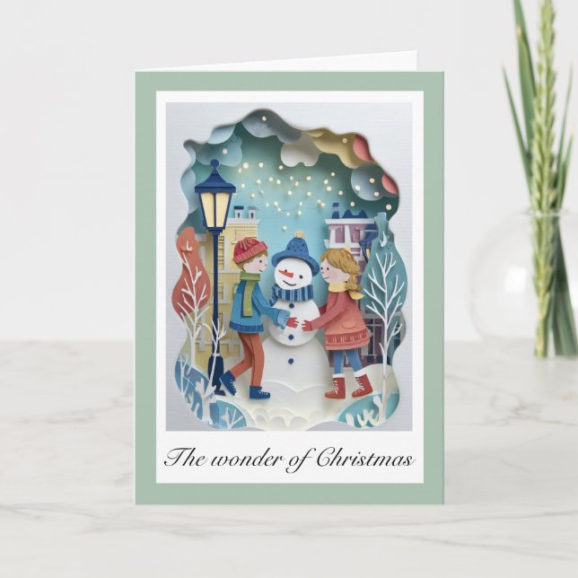 Cartão de Natal Whimsical com recortes de cartão d (Frente)