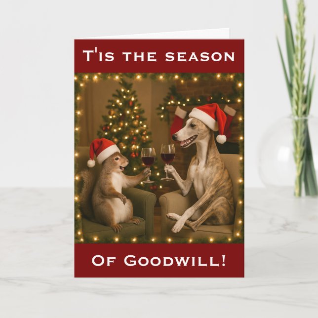 Cartão de Natal Whippet e esquilo (Frente)