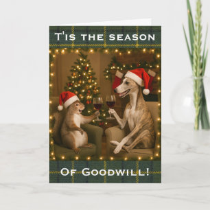 Cartão de Natal Whippet e esquilo