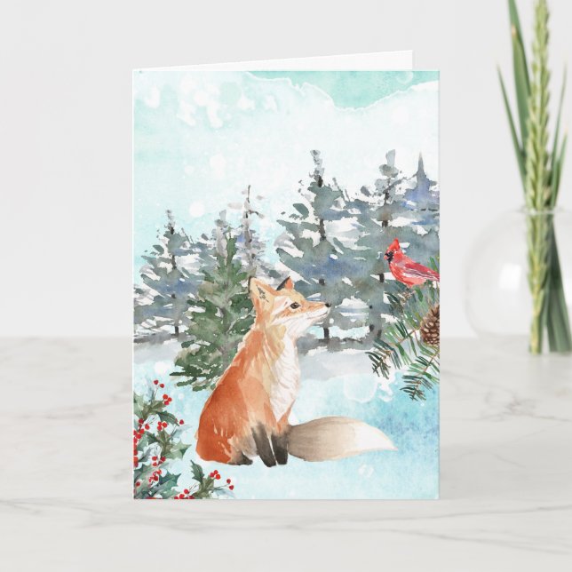 Cartão de Natal Woodland Fox (Frente)