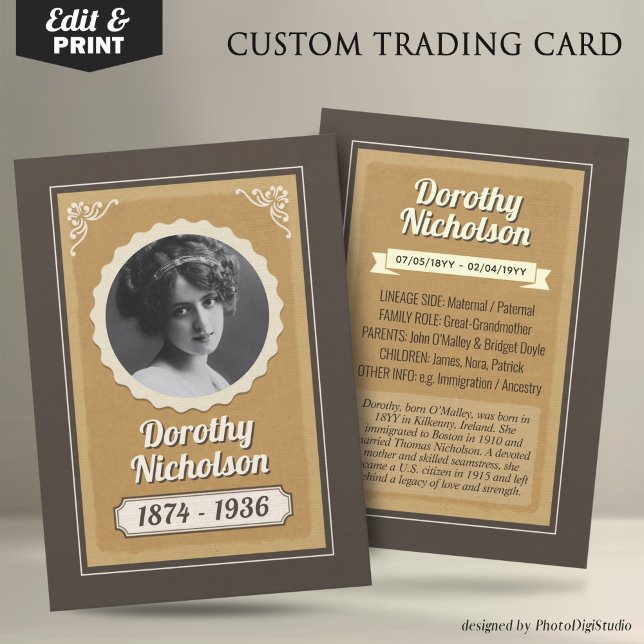 Cartão de Negociação de Ancestor Personalizado, Ca (Vintage Custom Ancestor Trading Card, Family Heritage Card Personalized Family Gifts Keepsakes)