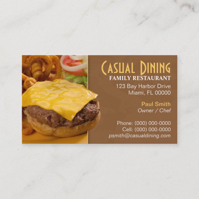 Cartão de negócio da restauração de jantar (Frente)