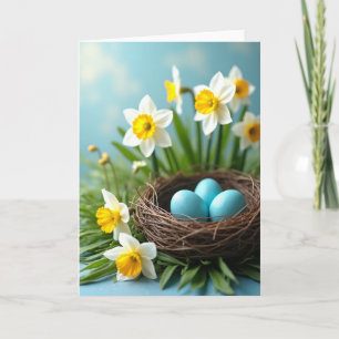 Cartão de Ninho de Primavera e Ovos