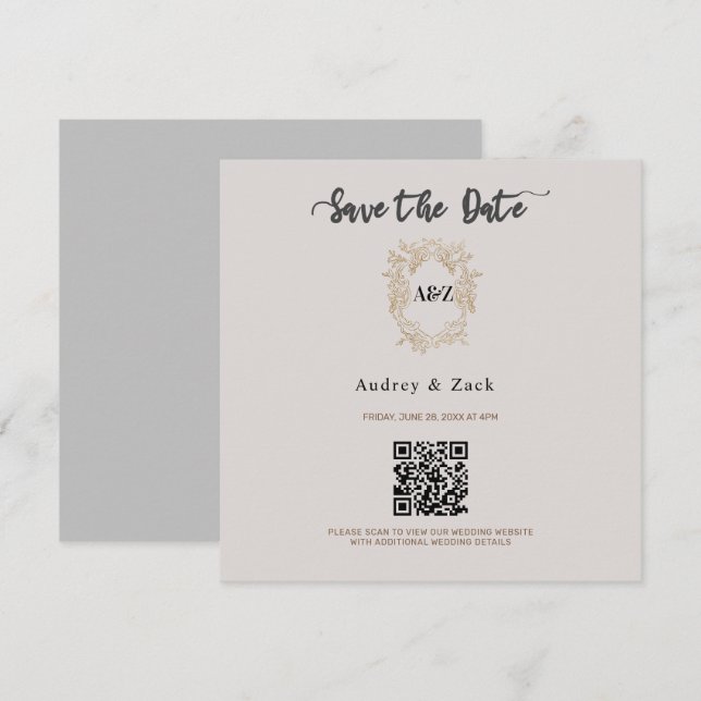 Cartão de NOIVADEMINISTA Bege com QR CODE (Frente/Verso)