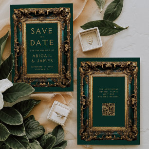 Cartão de Noivado com Código QR em Verde Dourado V