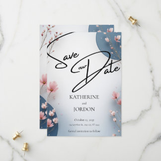 Cartão de Noivado com Floral Elegante para Salvar