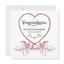 Cartão de Noivado de Arte Floral Vintage Coração V