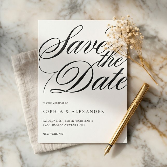 Cartão de Noivado Elegant Script Save the Date | L (Criador carregado)