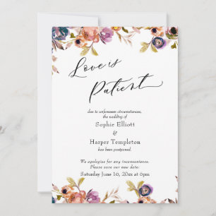 Cartão de Noivado Floral Adiado com Amor é Pacient