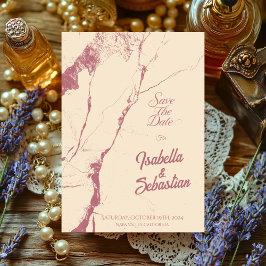 Cartão de Noivado Save the Date Blush Mármore