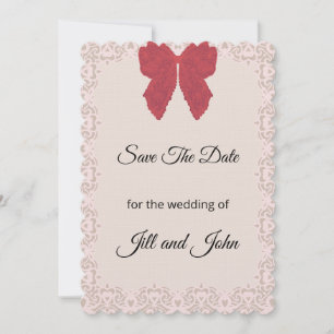 Cartão de Noivado Save The Date com Laço de Renda