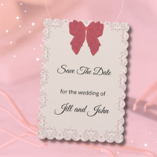 Cartão de Noivado Save The Date com Laço de Renda