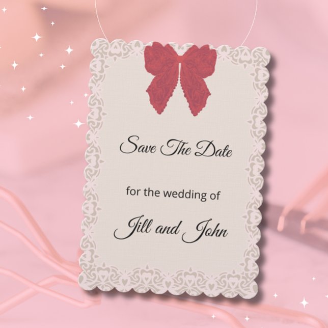 Cartão de Noivado Save The Date com Laço de Renda (Criador carregado)