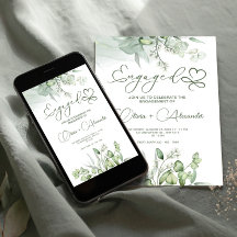 Cartão de Noivado Verde Eucalyptus, Casamento Únic