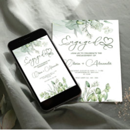 Cartão de Noivado Verde Eucalyptus, Casamento Únic