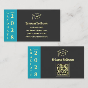 Cartão de Nome com Código QR de Formatura Turquesa