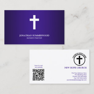 Cartão de Nome Cruz Branca Minimalista Roxo para P