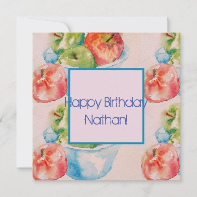 Cartão de Nome de Aquarela para Fruta de Maçãs Ver (Frente)