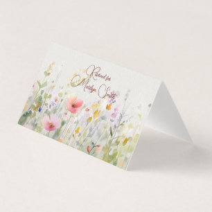 Cartão de Nome de Casamento com Borda de Flores Si