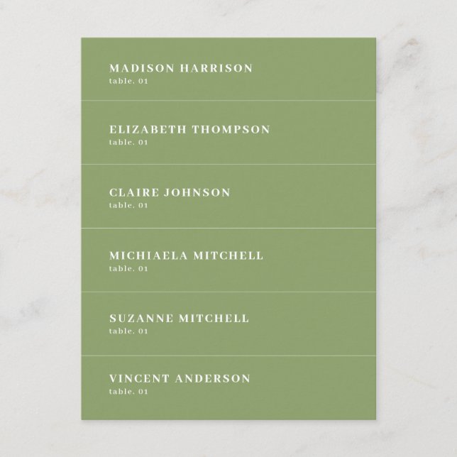 Cartão de Nome de Casamento em Verde Sage DIY (Frente)