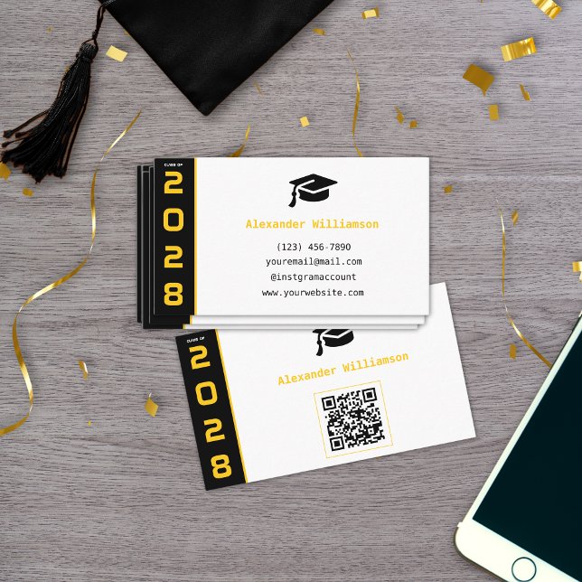 Cartão de Nome de Formatura com Código QR Preto Do (Criador carregado)