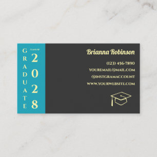 Cartão de Nome de Formatura Moderno com Foto Turqu