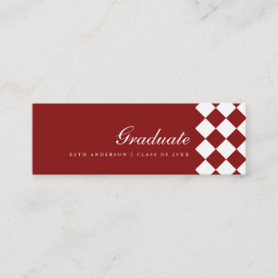 Cartão de Nome de Formatura Xadrez Vermelho Vinho 