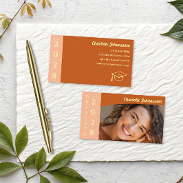 Cartão de Nome de Foto de Formatura Moderno Laranj