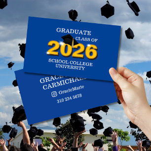 Cartão de Nome de Graduado da Turma de 2026 Azul M