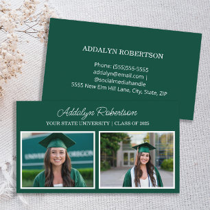 Cartão de Nome de Graduado Foto Verde Branco 2
