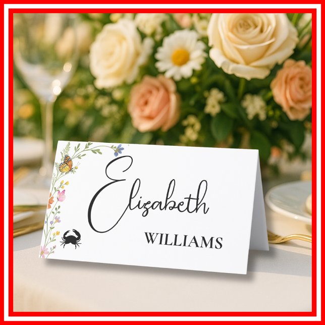 Cartão de Nome de Menu de Casamento Floral Boho Wi (Criador carregado)