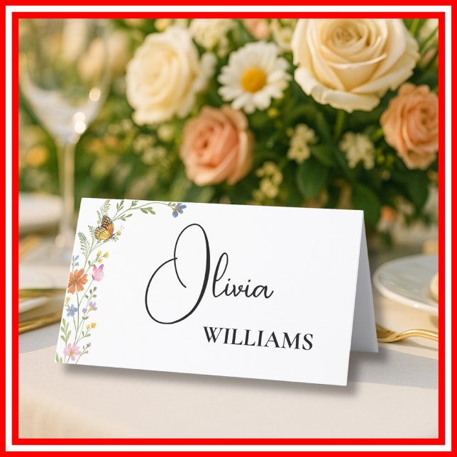 Cartão de Nome de Mesa de Casamento com Flores Sil (Criador carregado)