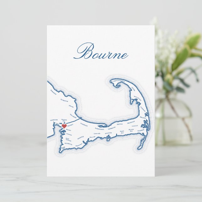 Cartão de Nome de Mesa de Casamento Mapa de Bourne (Em pé/Frente)