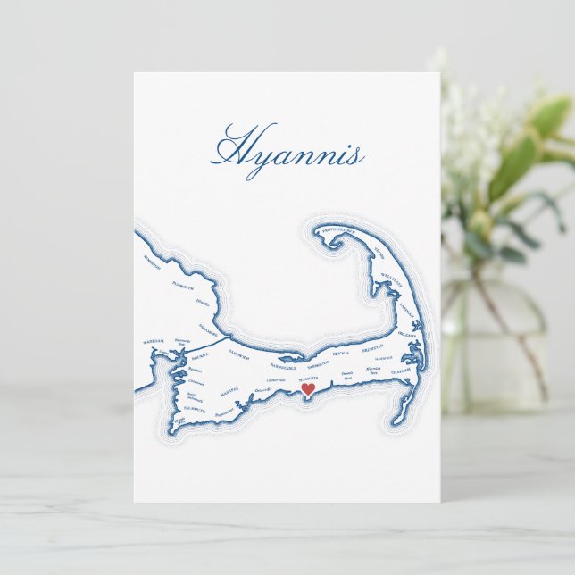 Cartão de Nome de Mesa de Casamento Mapa de Hyanni (Em pé/Frente)